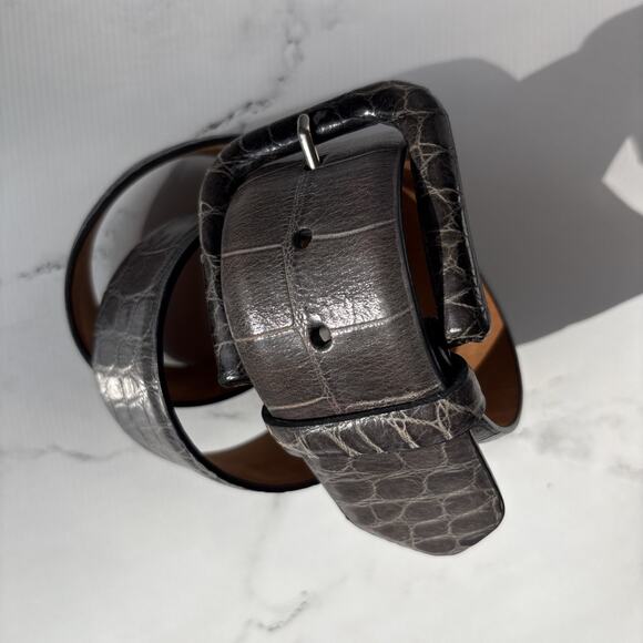 W.KLEINBERG Gray Leather Embossed Crocodile Pattern Wide Belt Covered Buckle L main image 10